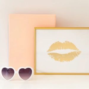 Gold Foil Lip 8x10 Print Wall Art Valentines Day Gift Home Decor